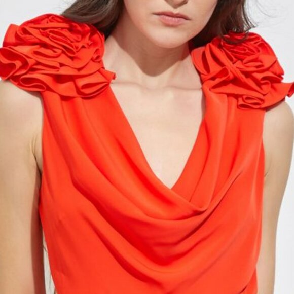 Ruffle V-Neck Jumpsuit with Flowers Sleeve Detailed - Picture 4 of 8